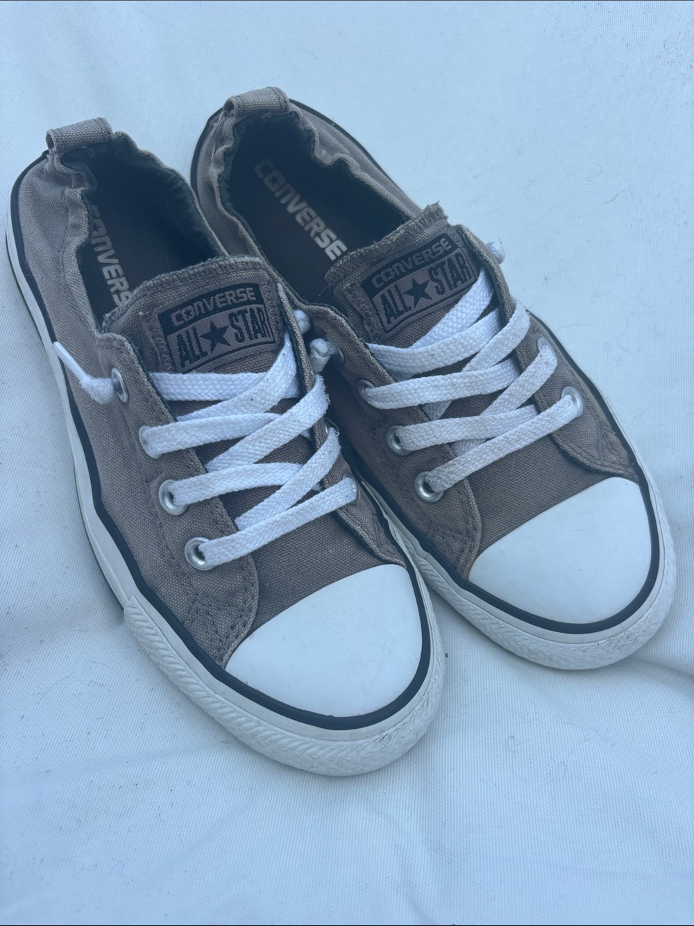 Converse Low Top Canvas Sneakers in Olive Gray with White Toe Caps
